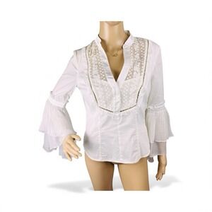 Bebe Women's Sz S Victorian Lace Side‎ Zip Up Top Sz S Coquette Bell Sleeve Y2K